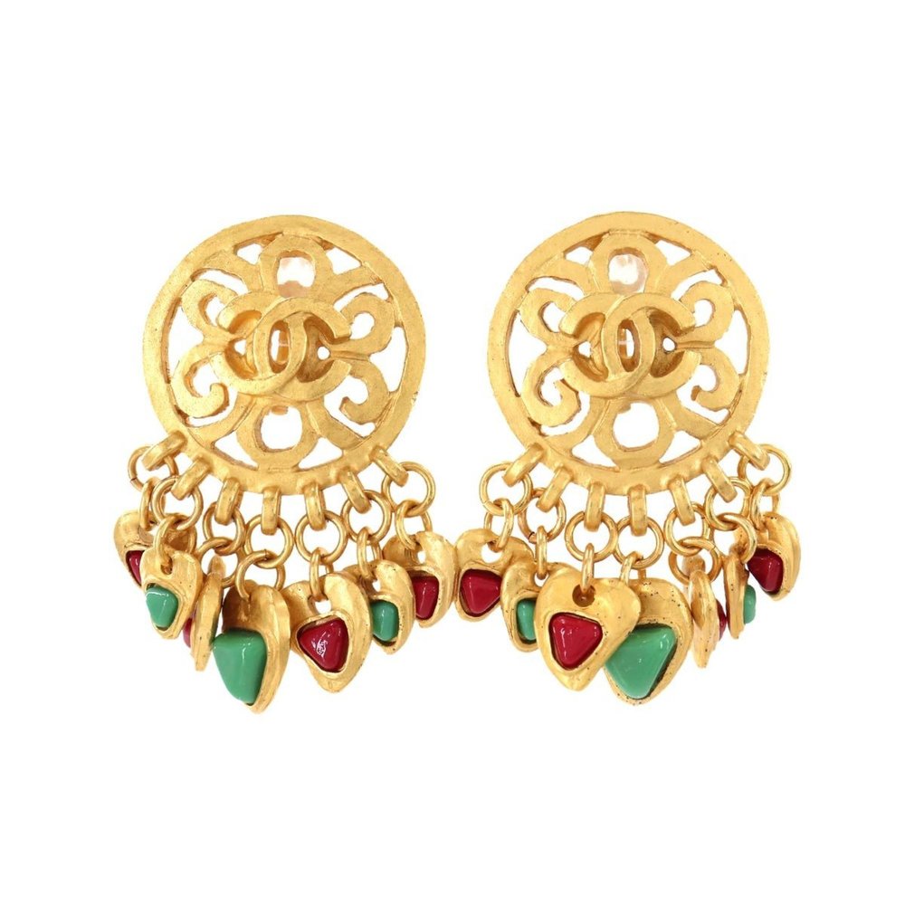 Chanel Chanel Here Mark Color Stone Swing Earrings Go… Gem